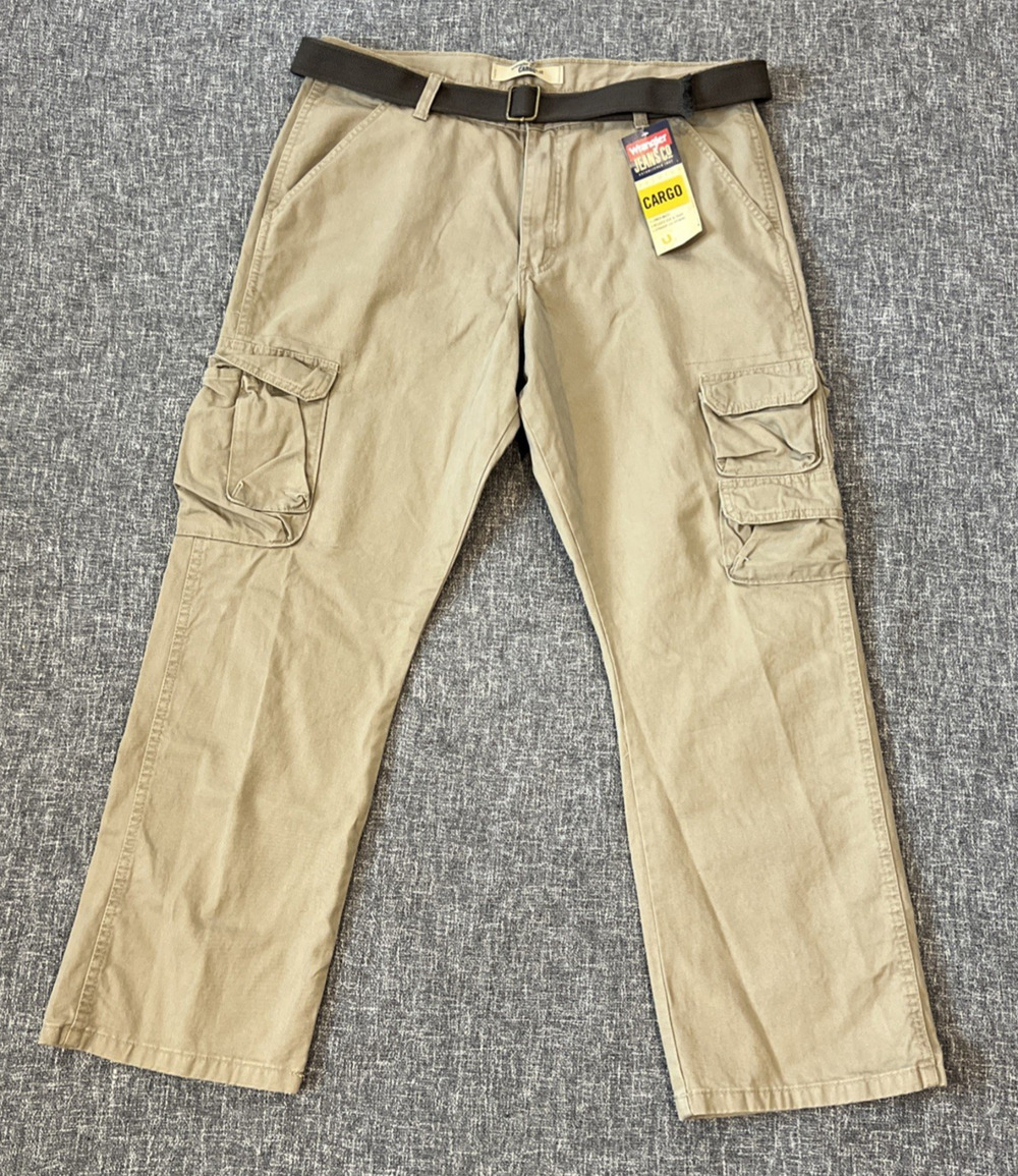 Wrangler Jeans Co. Cargo Pants Tan Beige 36x30 Belted New - Small Imperfections